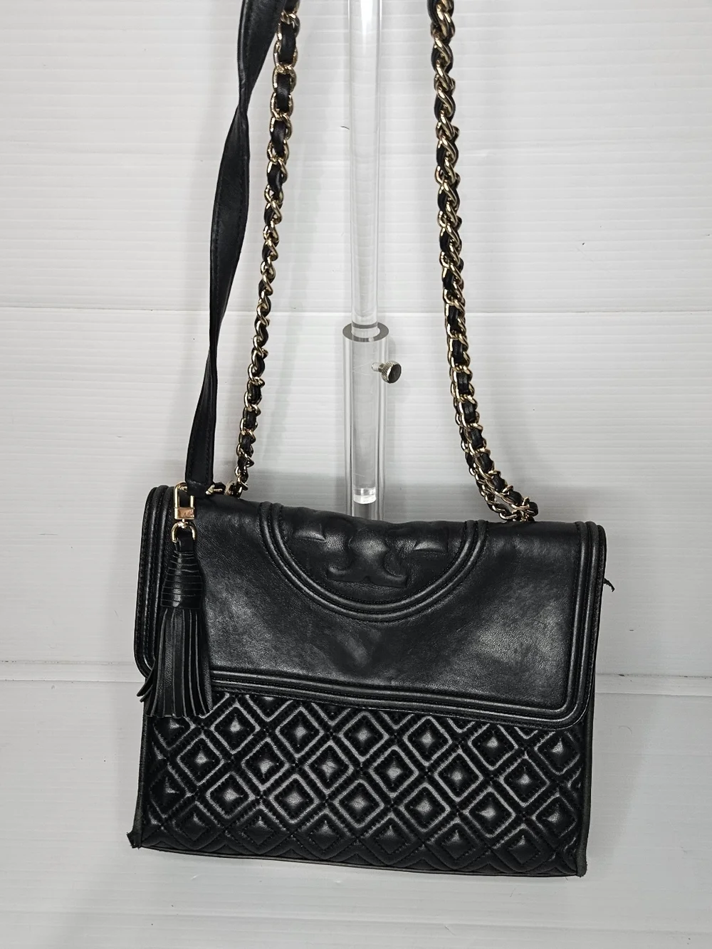 Tory Burch Fleming Black Quilted Leather Chain Shoulder/Crossbody Bag